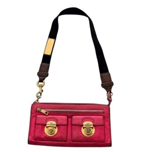 Marc Jacobs Clutch Hot Pink Leather Zip Gold Hardware Wristlet Small Bag